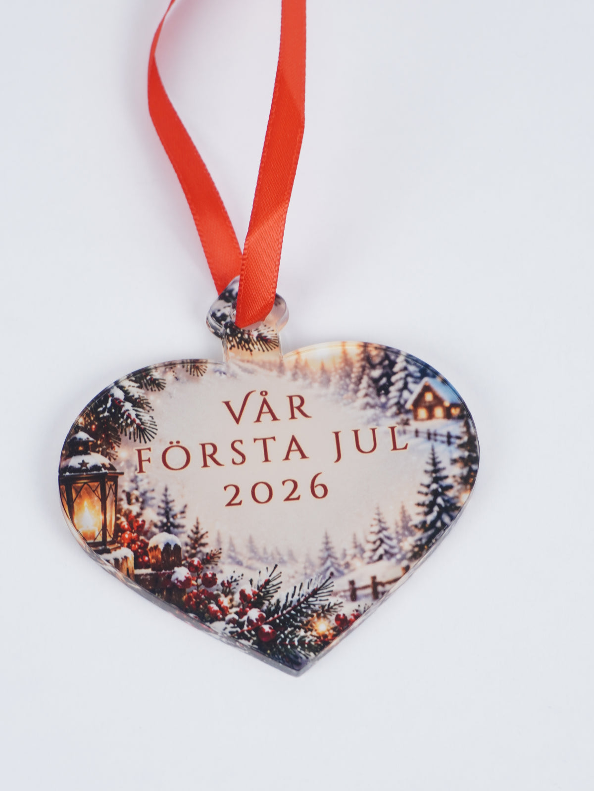 Personlig hjärtformad julgransdekoration med namn eller foto